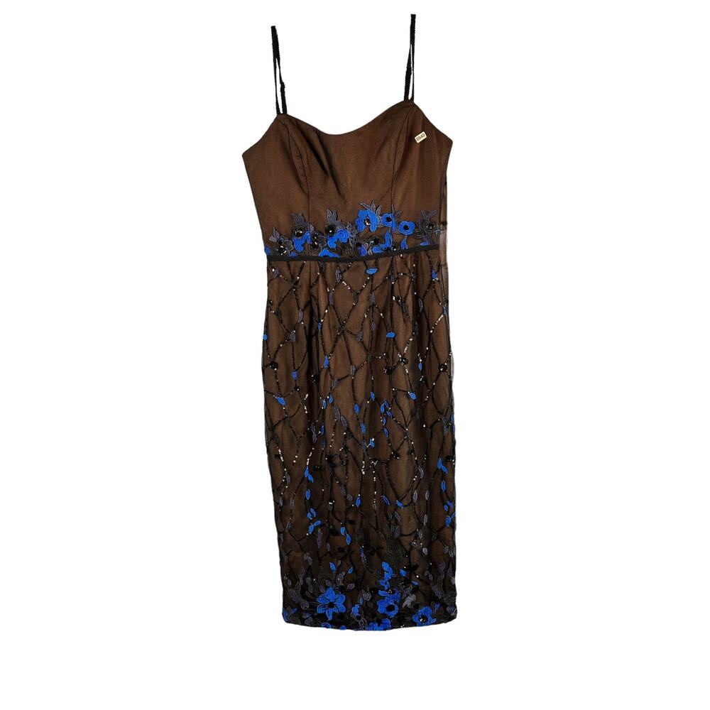 Dress The Population Floral Beaded Black Blue Sequin Midi Dress S